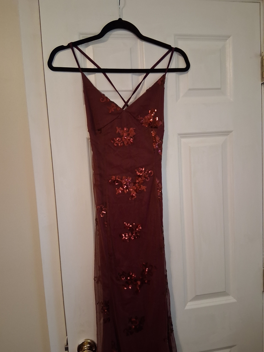 Strappy Burgundy Sequin Embellished Maxi Dress